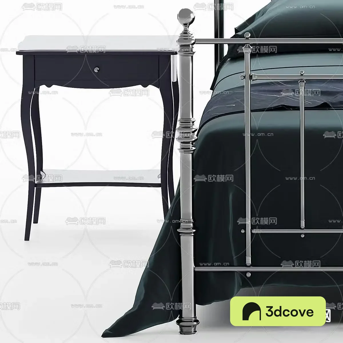 Simple European solid wood fabric double bed