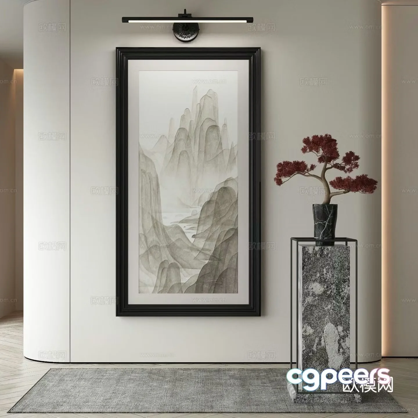 New Chinese style landscape painting decorative painting 3D model