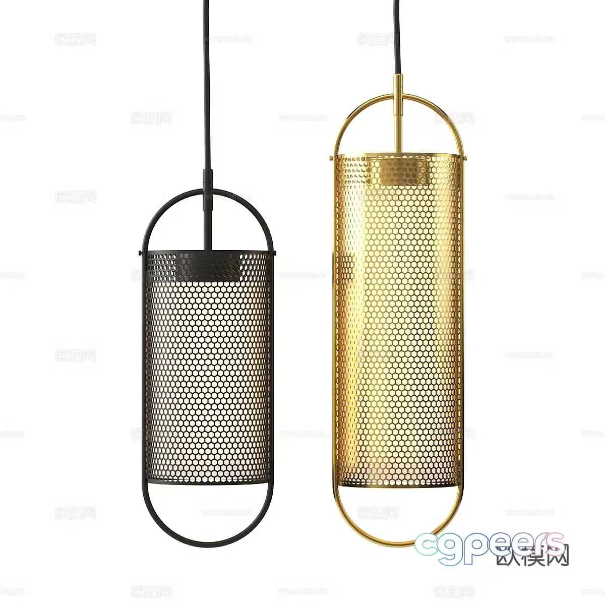 Modern light luxury grid metal chandeliers 3D model