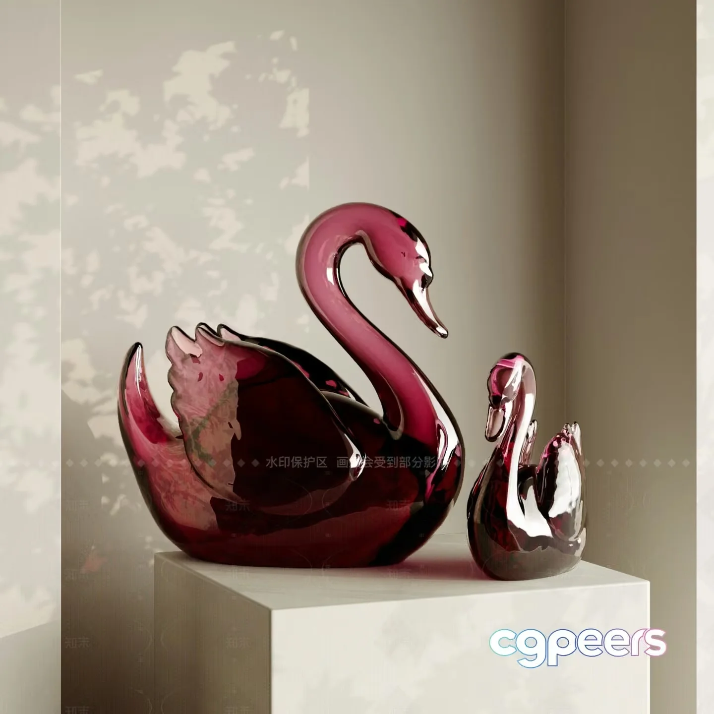 Two Glass Swans 3D Model – 21137 – VRAY Render