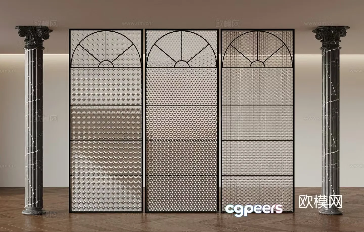 17 French partitions 3D model of the entrance glass partition
