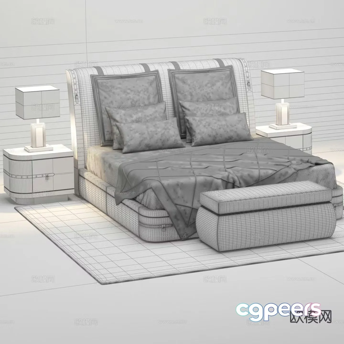 Modern double bed 3d model