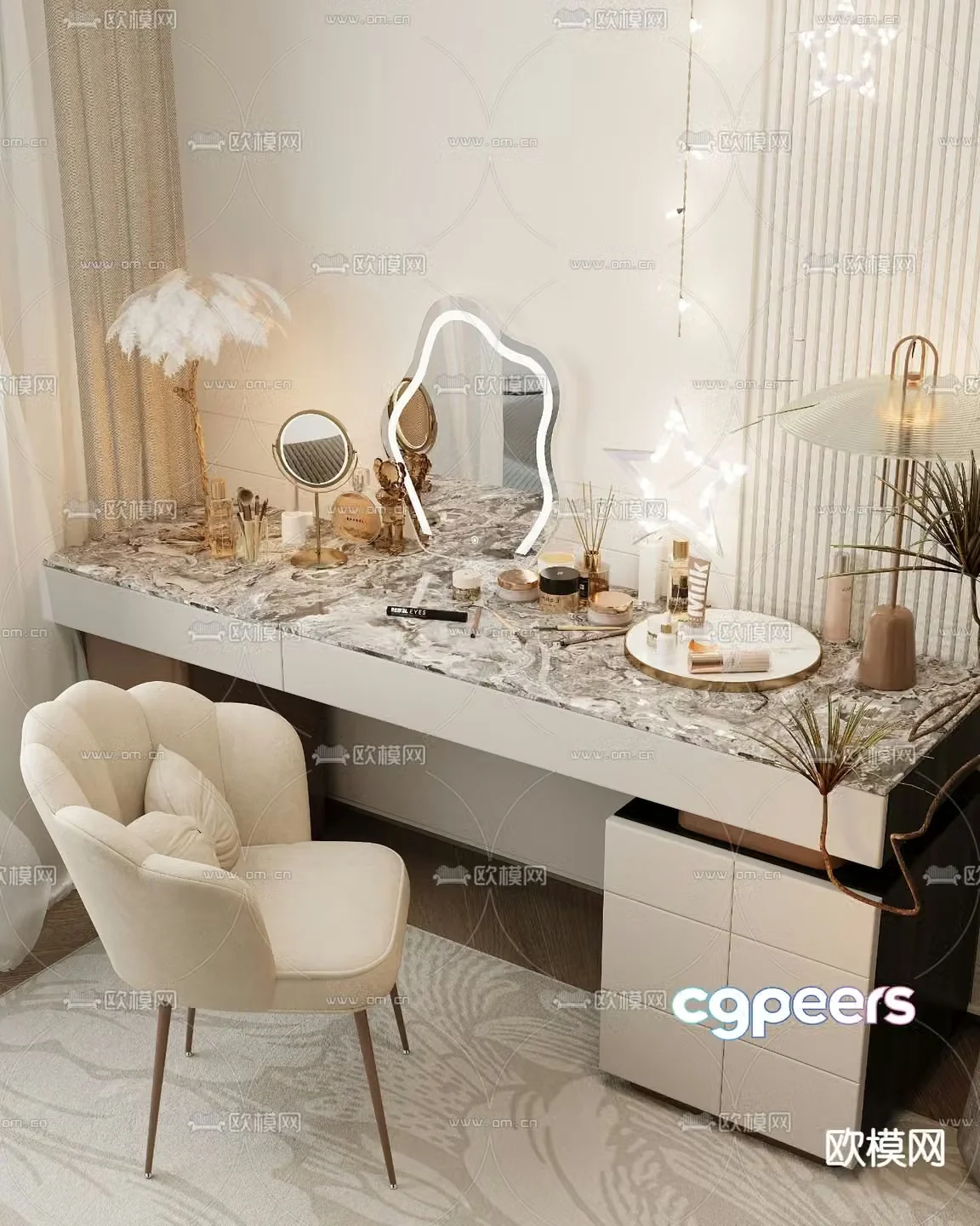 Light luxury dressing table makeup table 3d model