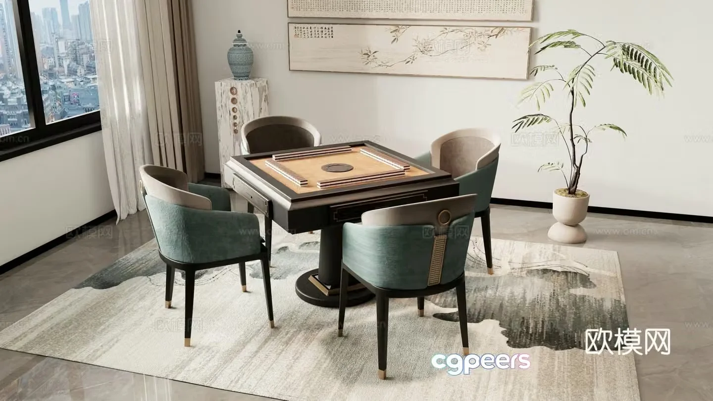 New Chinese style mahjong tables and chairs chess and card tables and chairs 3D model
