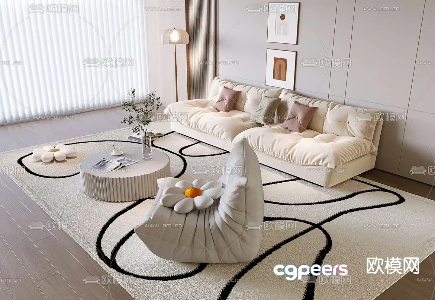 Cream style modular sofa 3d model
