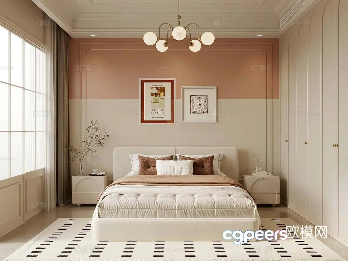 French creamy bedroom 3d model