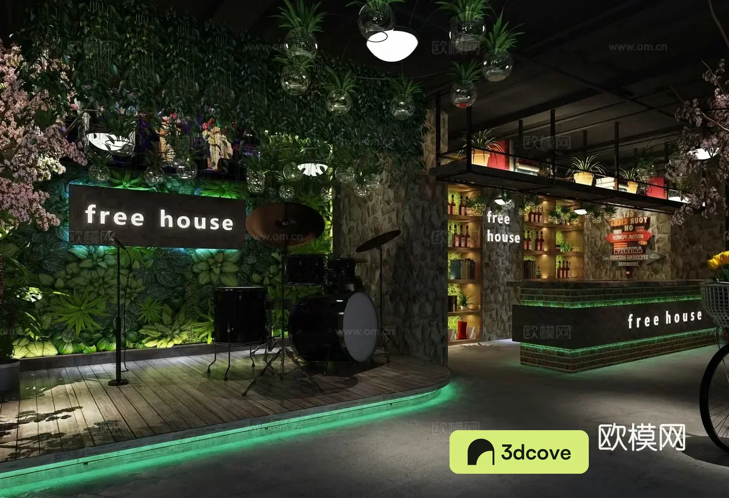 Industrial style music restaurant bar