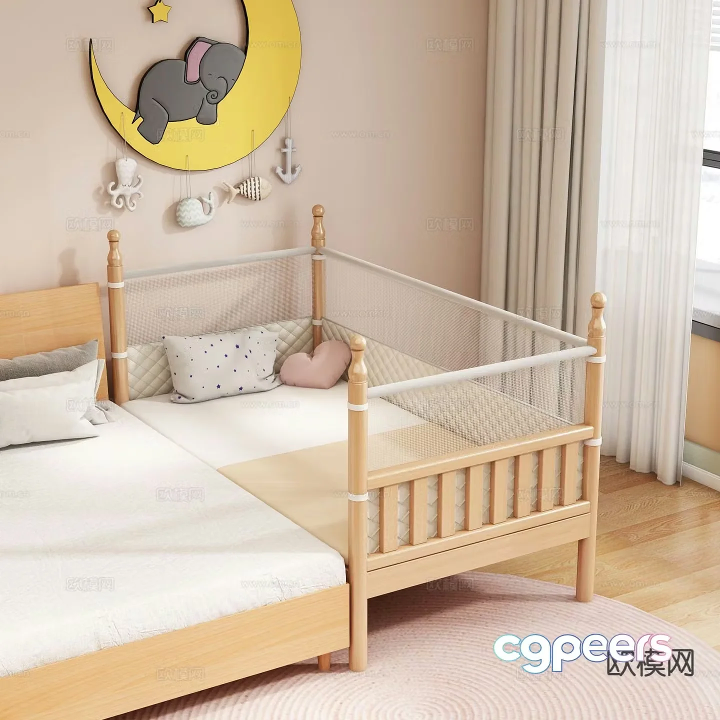 Modern crib children’s spliced â€‹â€‹bed 3d model