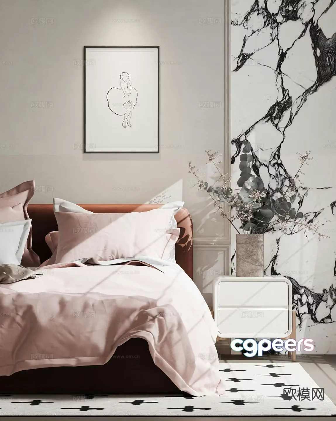 Modern double bed 3d model