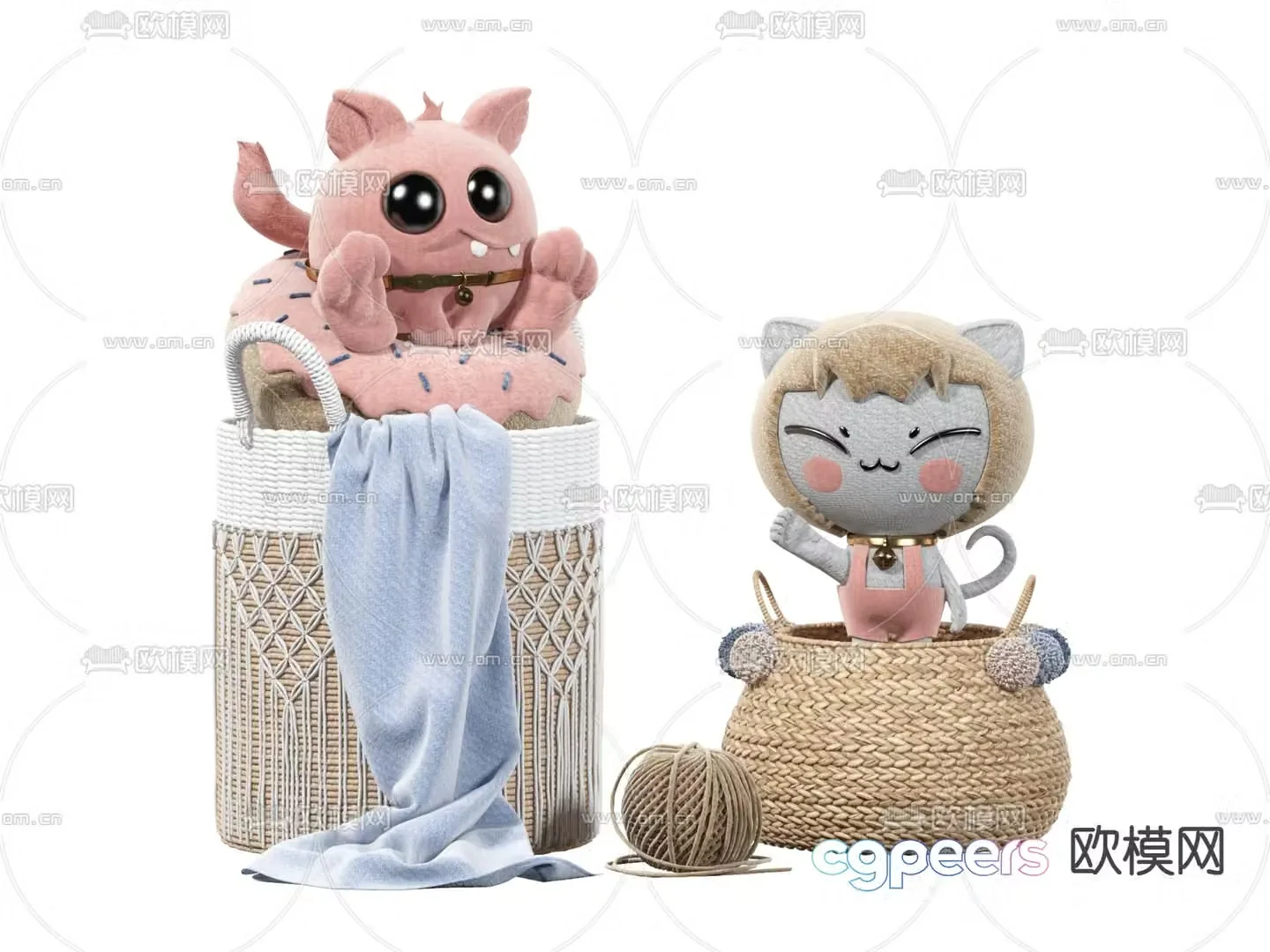 Modern plush toy storage basket 3d model