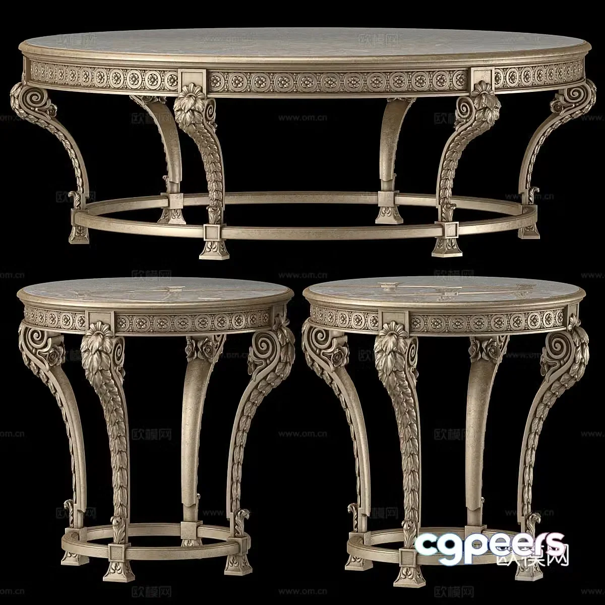 French retro light luxury round coffee table 3D model
