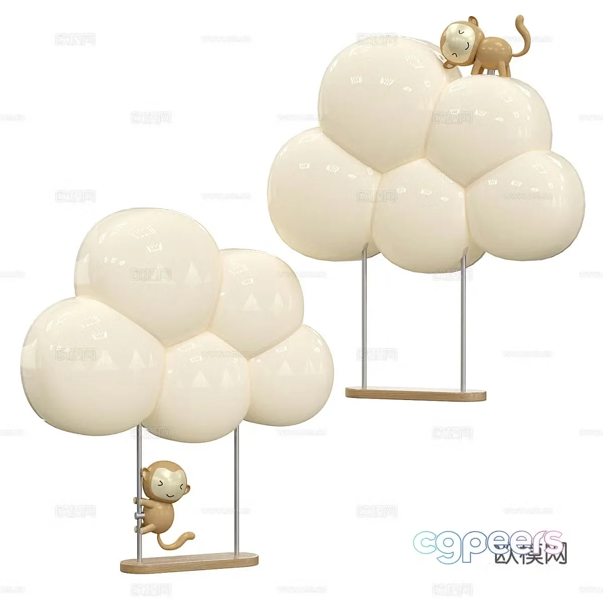 Modern creamy style children’s cloud wall lamp 3d model