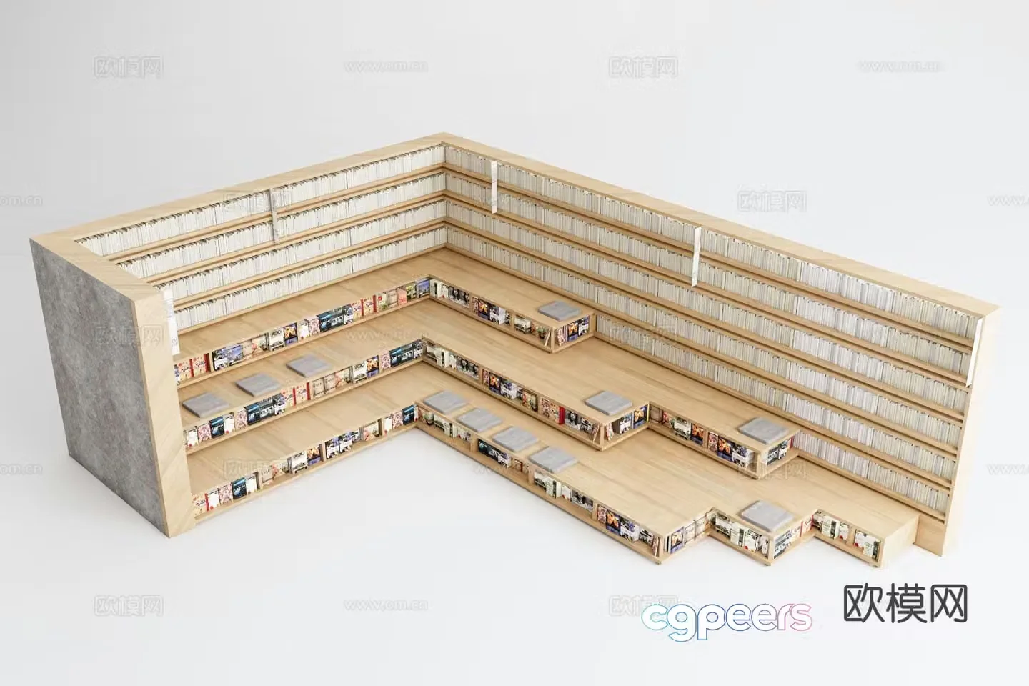 Library bookshelf tatami reading area 3d model