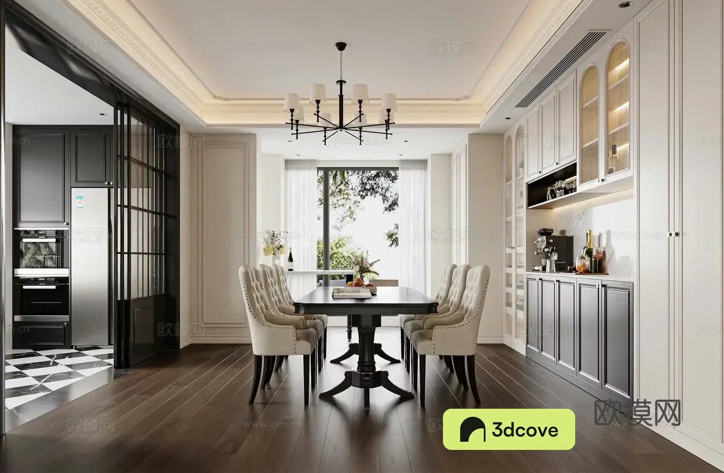 French restaurant American restaurant French sideboard American chandeliers French sliding door French kitchen