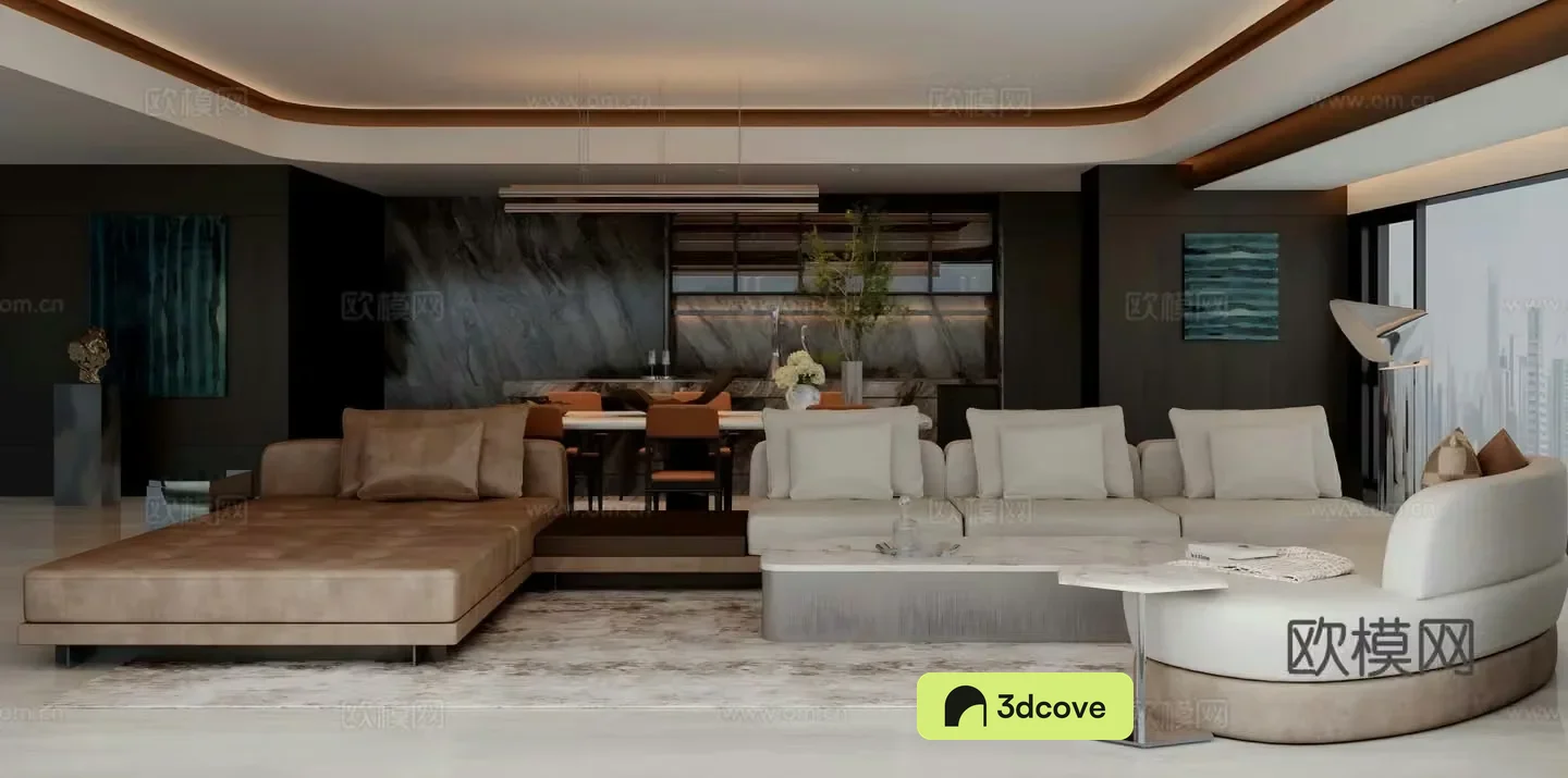 Light luxury Italian living room large flat floor living room villa living room horizontal living room high-end gray