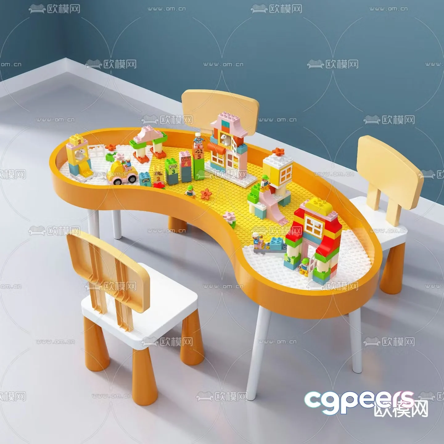 Modern children’s building block toy table 3d model