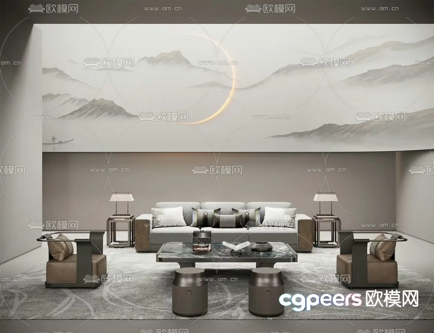 New Chinese style modular sofa 3d model