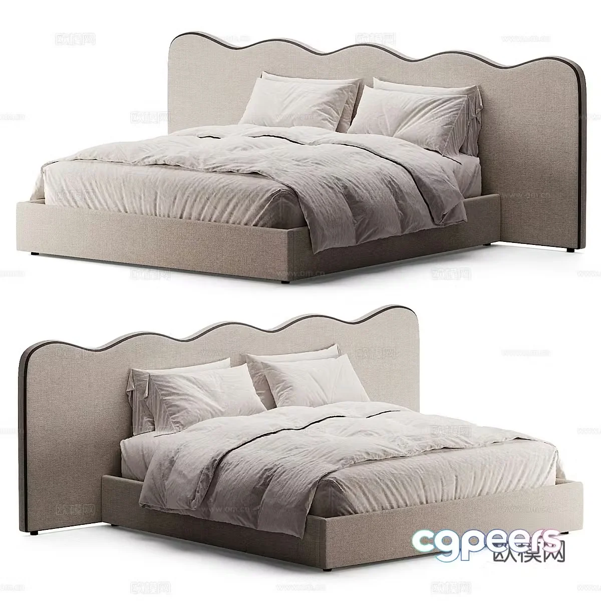 New Chinese style Wasabi fabric double bed 3D model