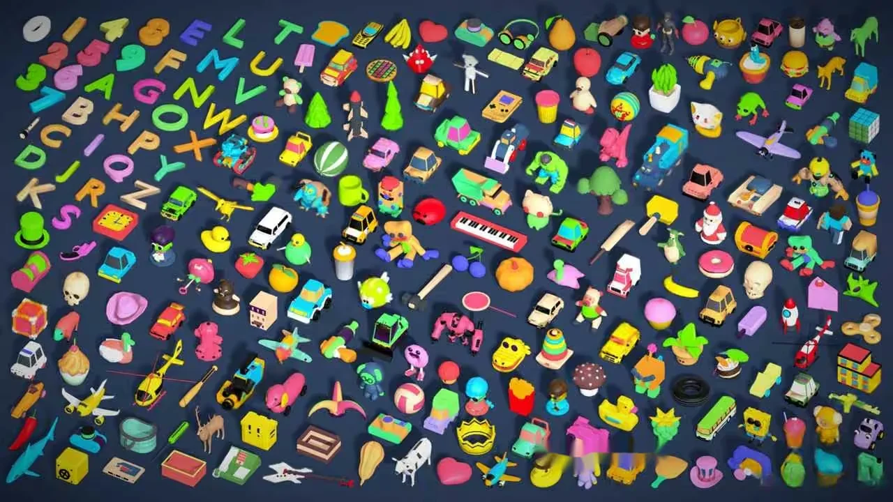 A Colorful 3D Graphic Of Various Objects 3D Model – 16212 – VRAY Render