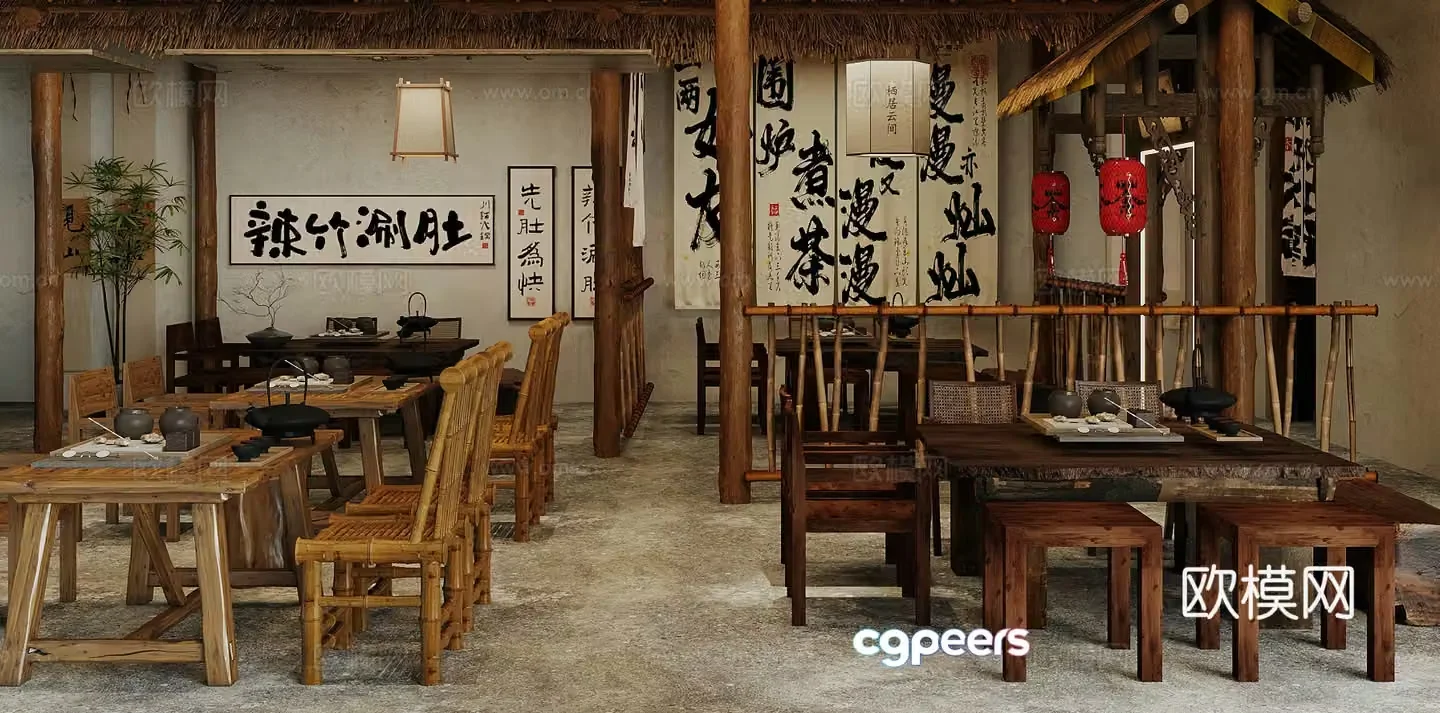 New Chinese style old teahouse teahouse 3d model