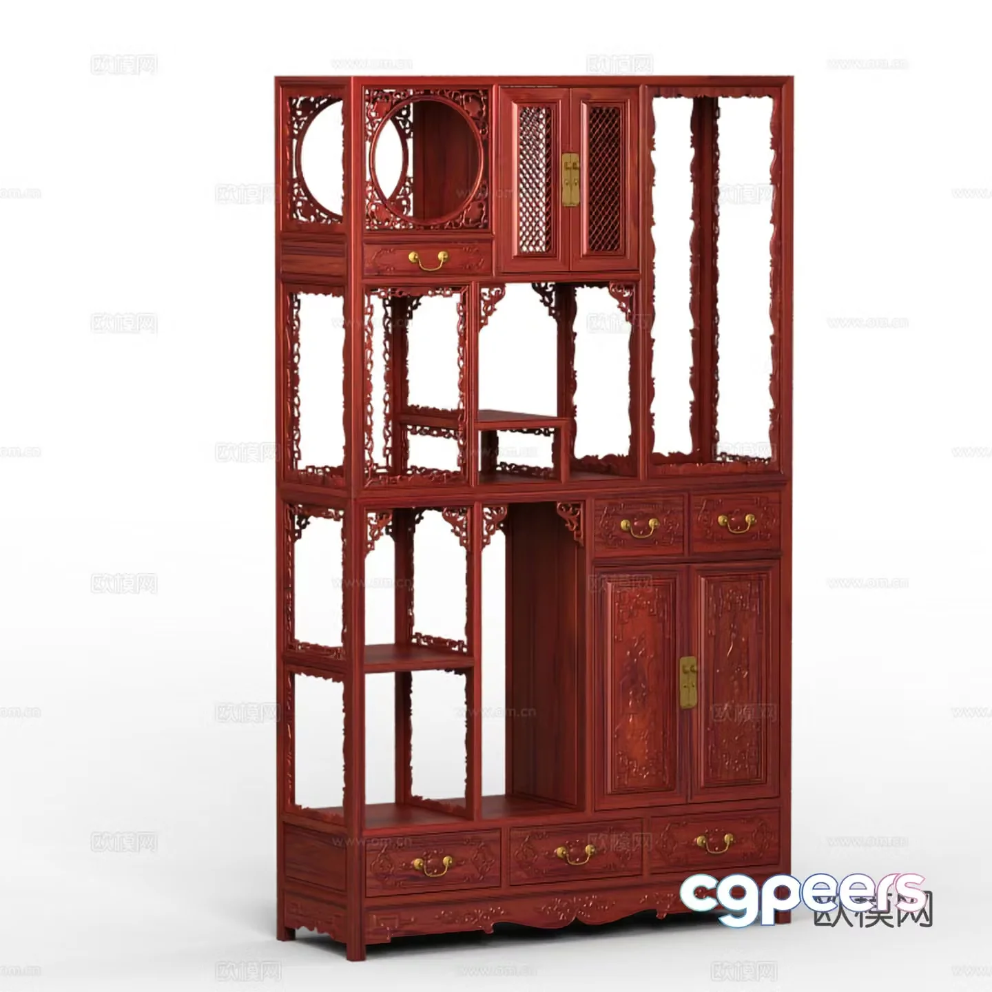 Chinese style ancient shelf carved cabinet door solid wood mahogany 3D model