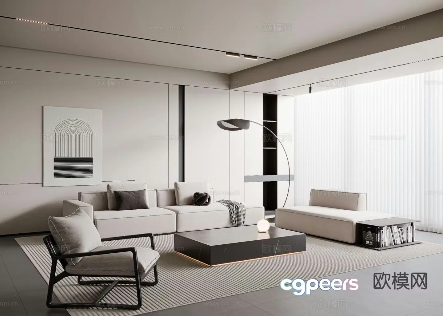 Modern living room without main light living room 3d model