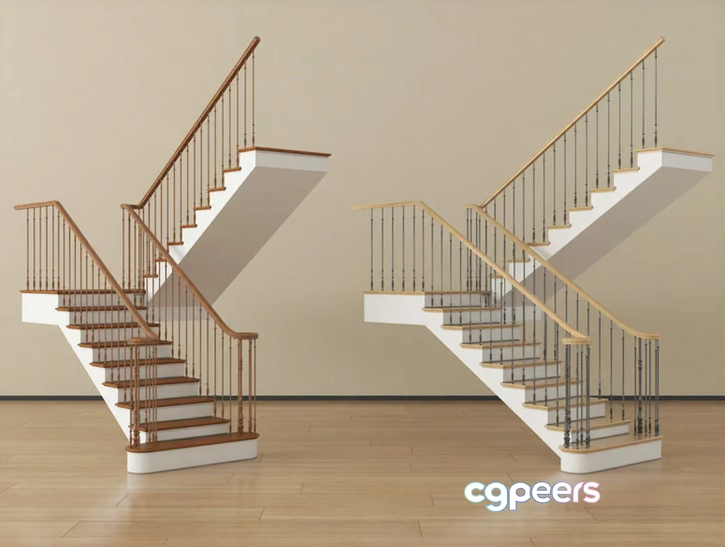 Two Staircases 3D Model – 23399 – VRAY Render