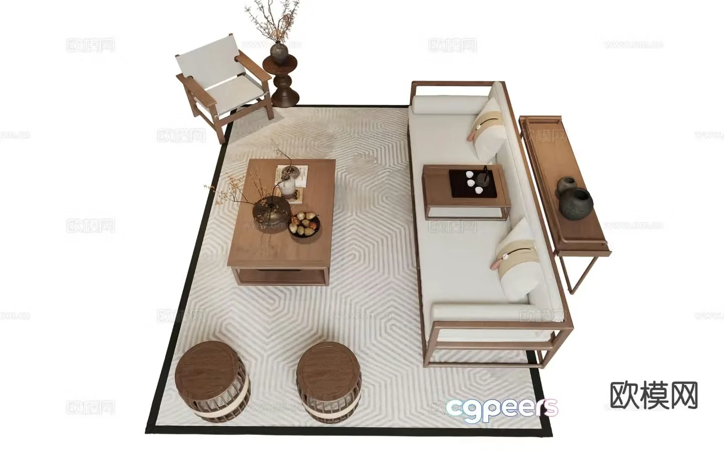 New Chinese style modular sofa 3d model
