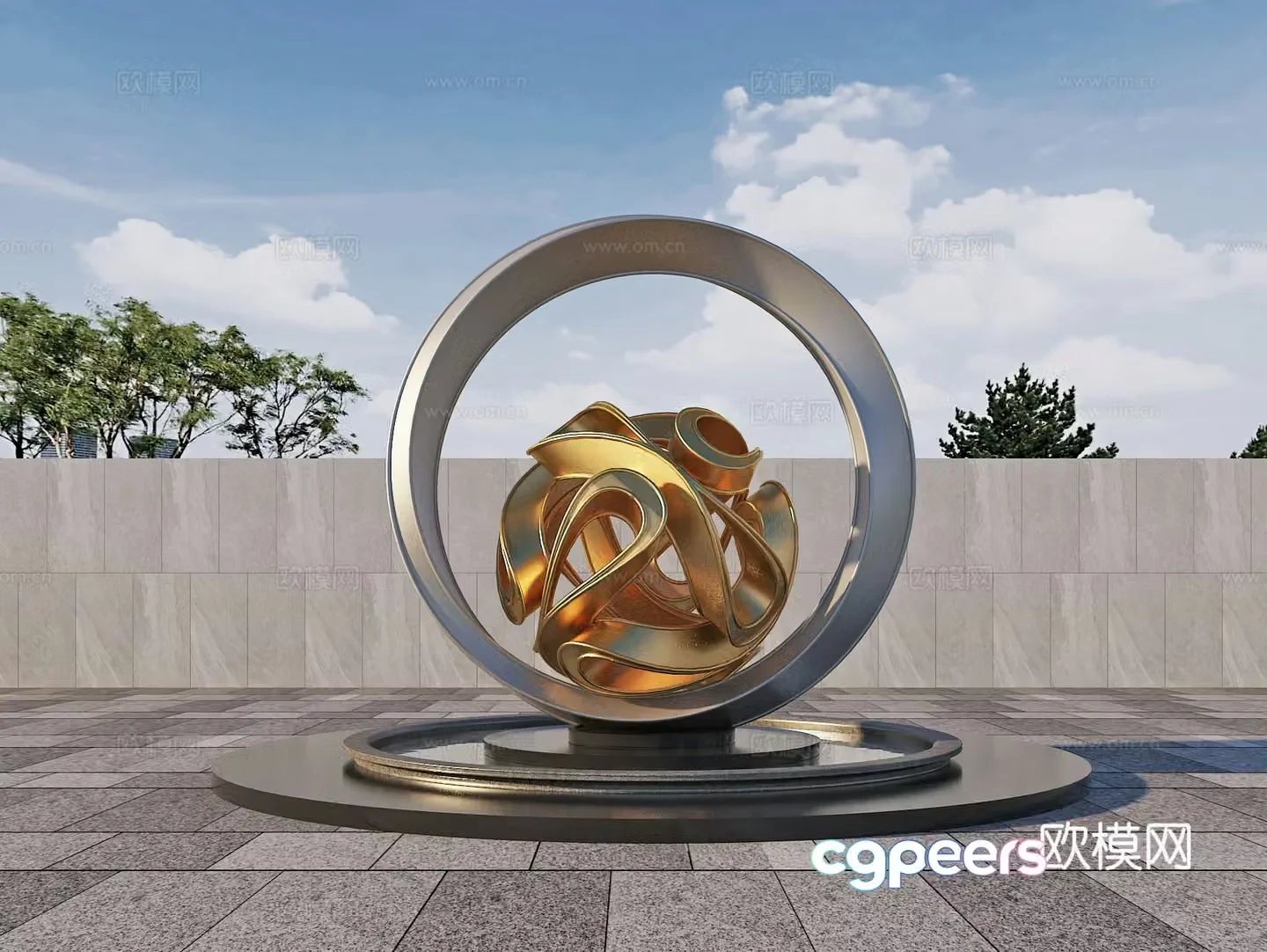 Square installation sculpture Landscape art sketch 3d model