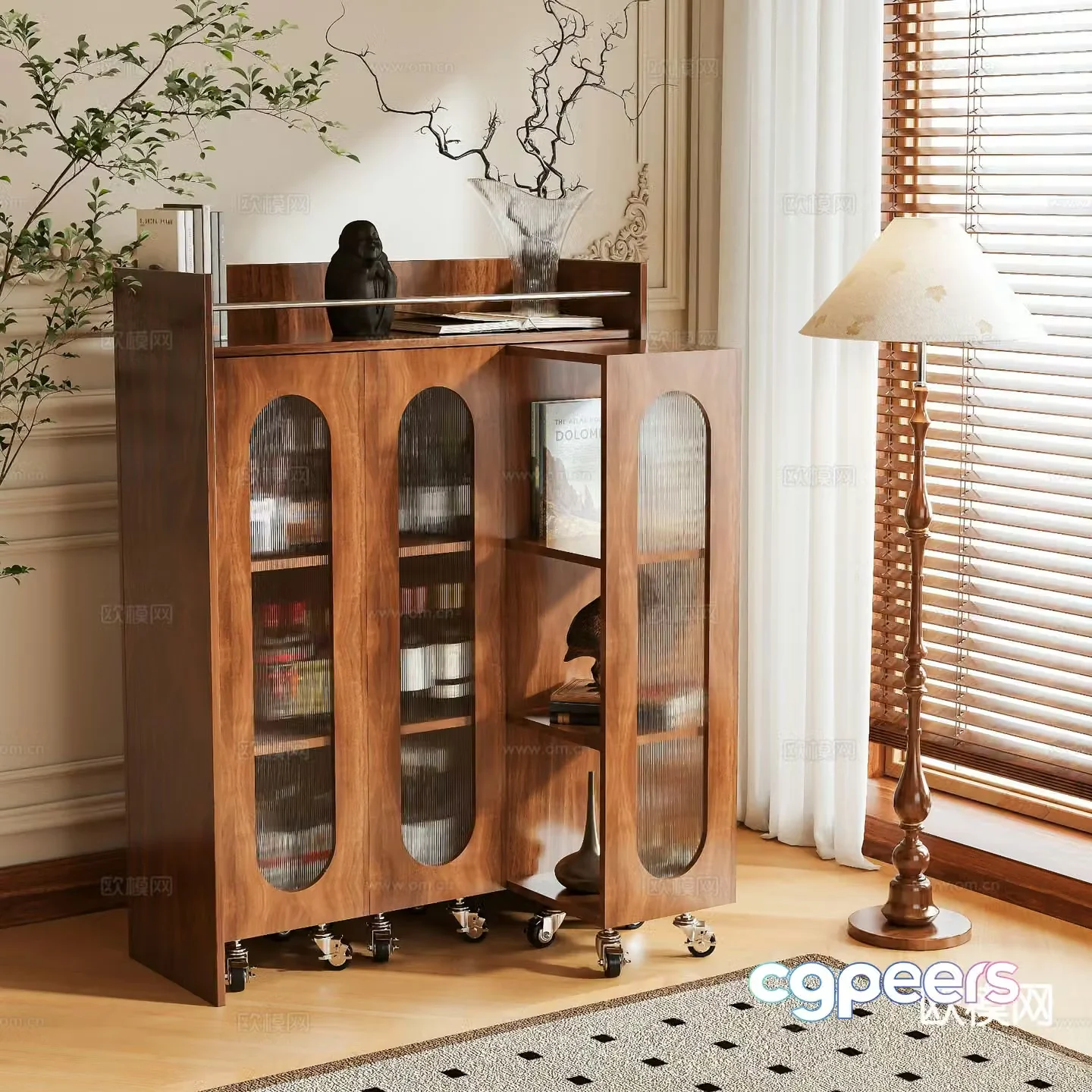 Middle-aged sideboard wooden cabinet 3D model