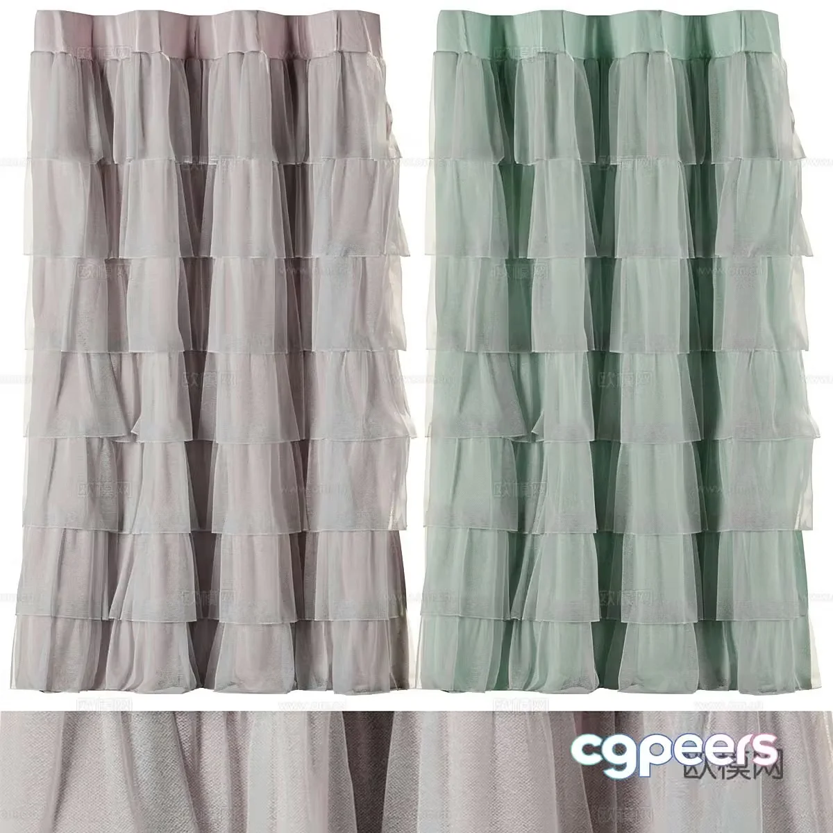 Volens Green – Pink Ruffled Shower Curtain 3D Model