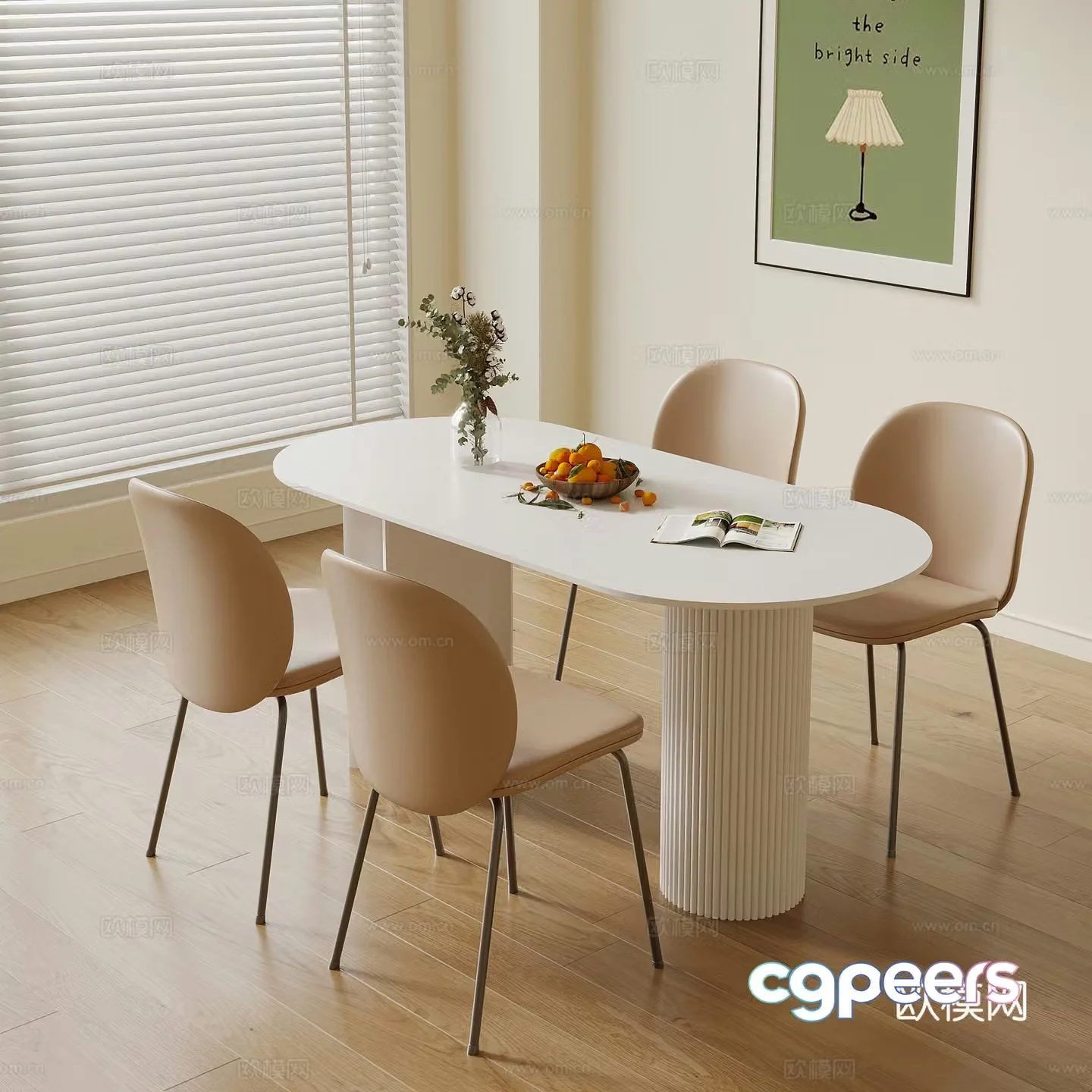 Dining table and chair French cream style dining table and chair combination Jewelry ornaments 3D model