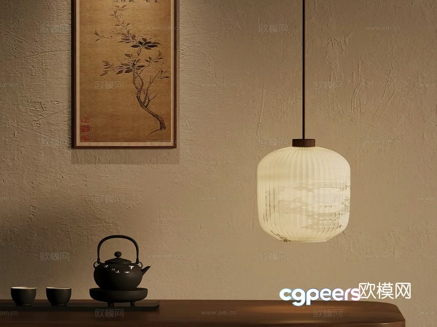 New Chinese chandeliers decorative paintings tea sets 3D model