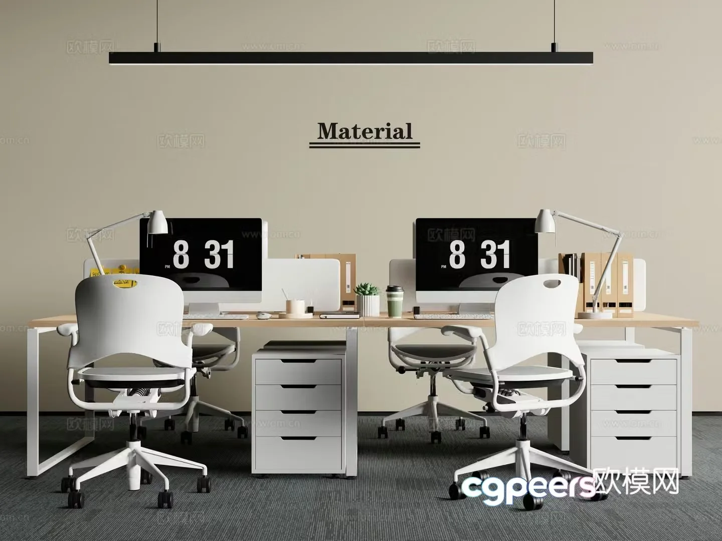 Modern office desks and chairs staff office desks and chairs staff positions 3d model