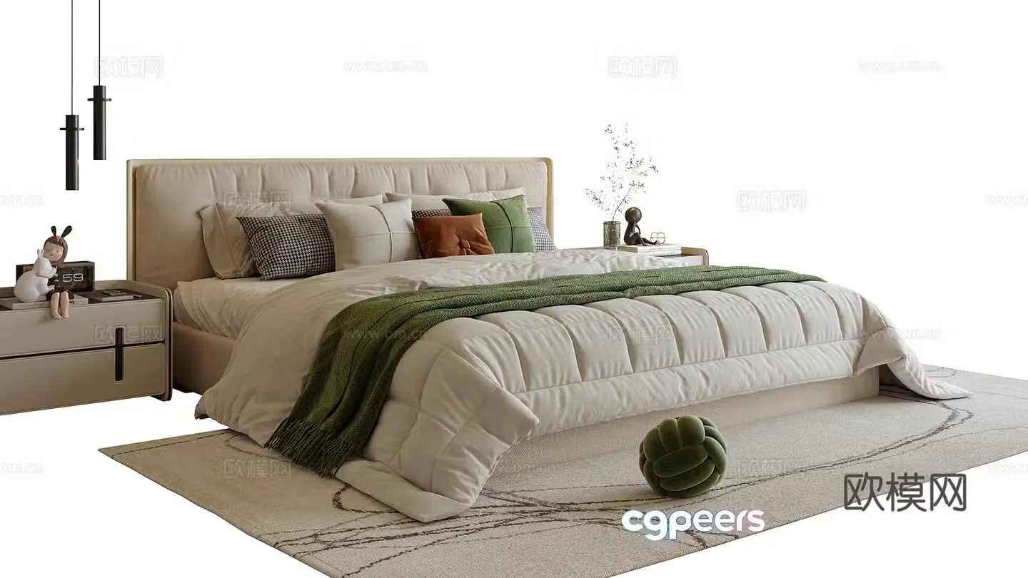 Modern double bed nightstand 3d model