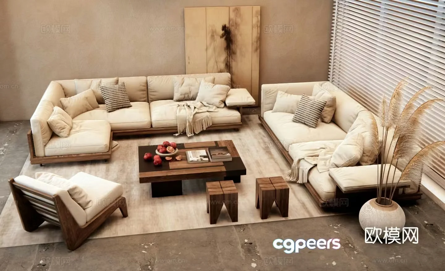 Medieval style sofa combination sofa coffee table combination 3d model