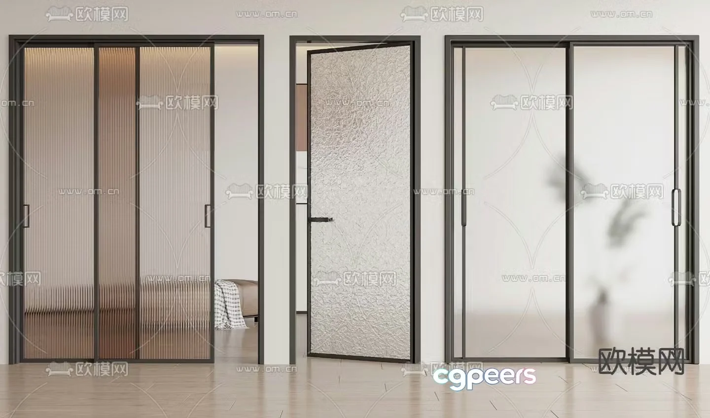 glass door kitchen door sliding door 3d model