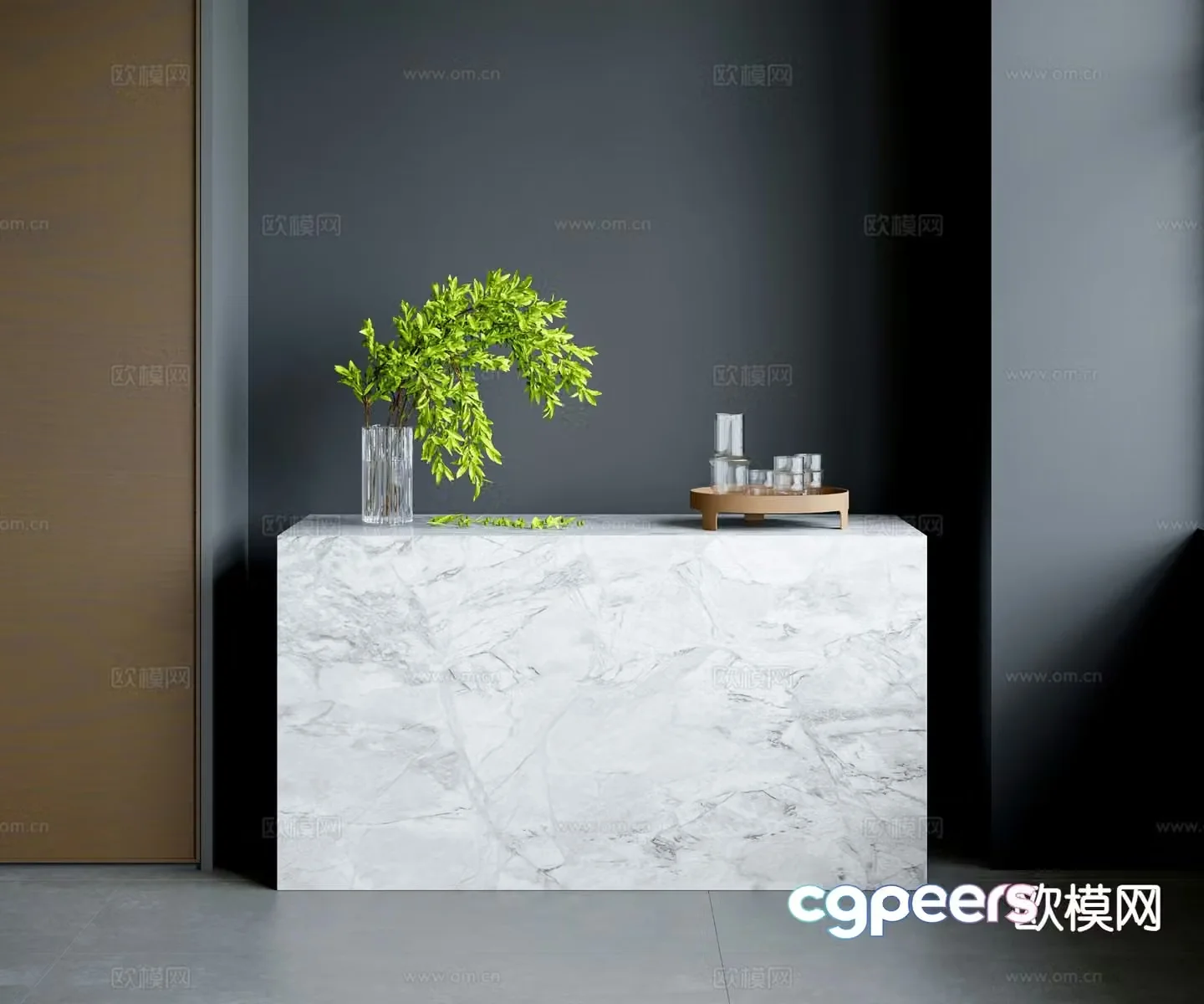 Modern island marble bar 3d model