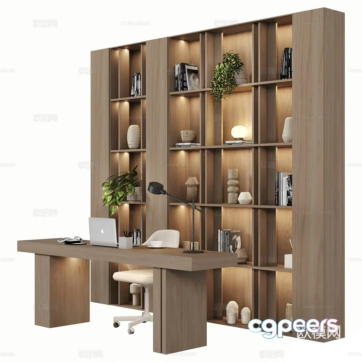 Modern Italian minimalist wooden bookcase 3D model