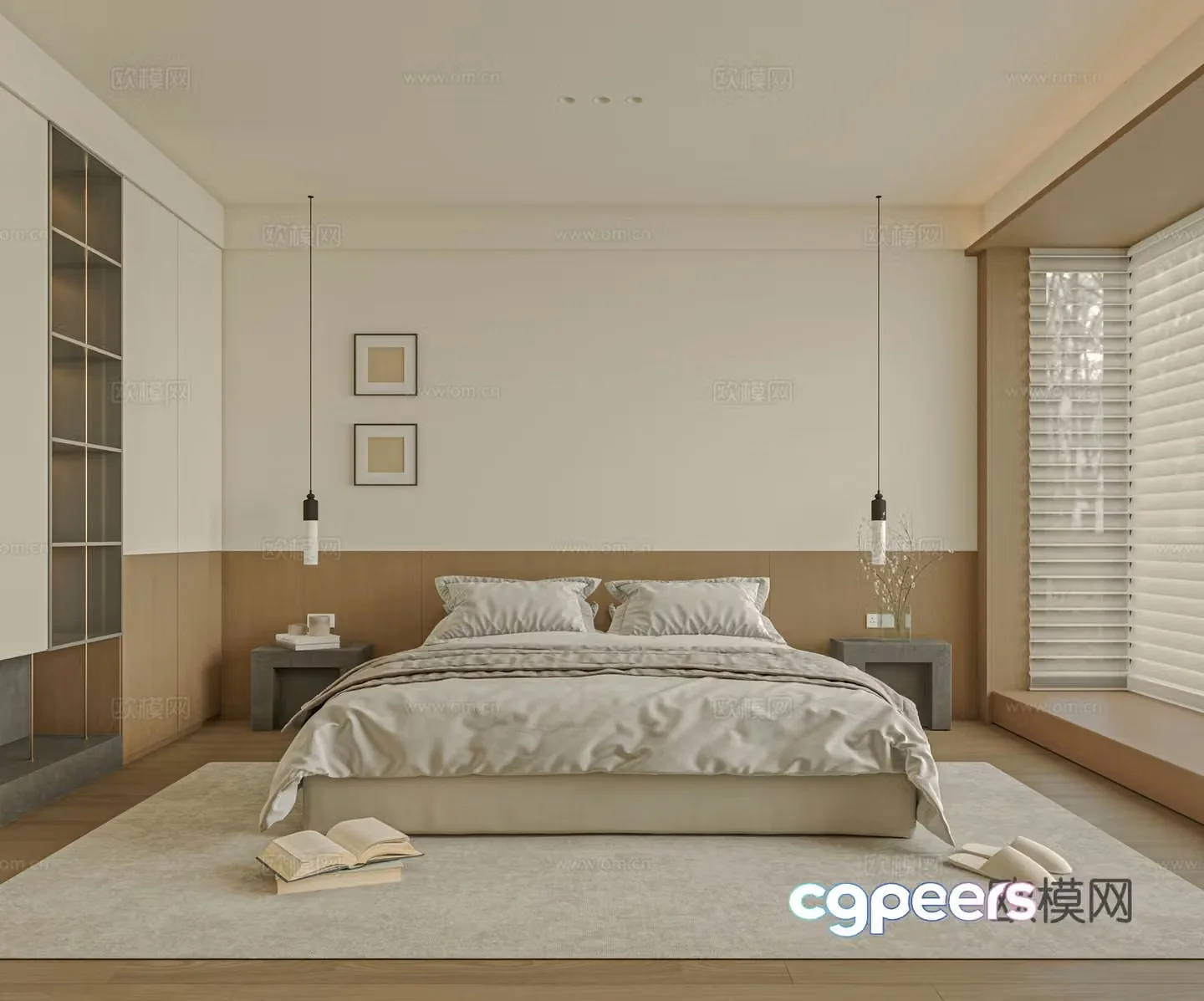 Modern bedroom bed nightstand jewelry 3d model