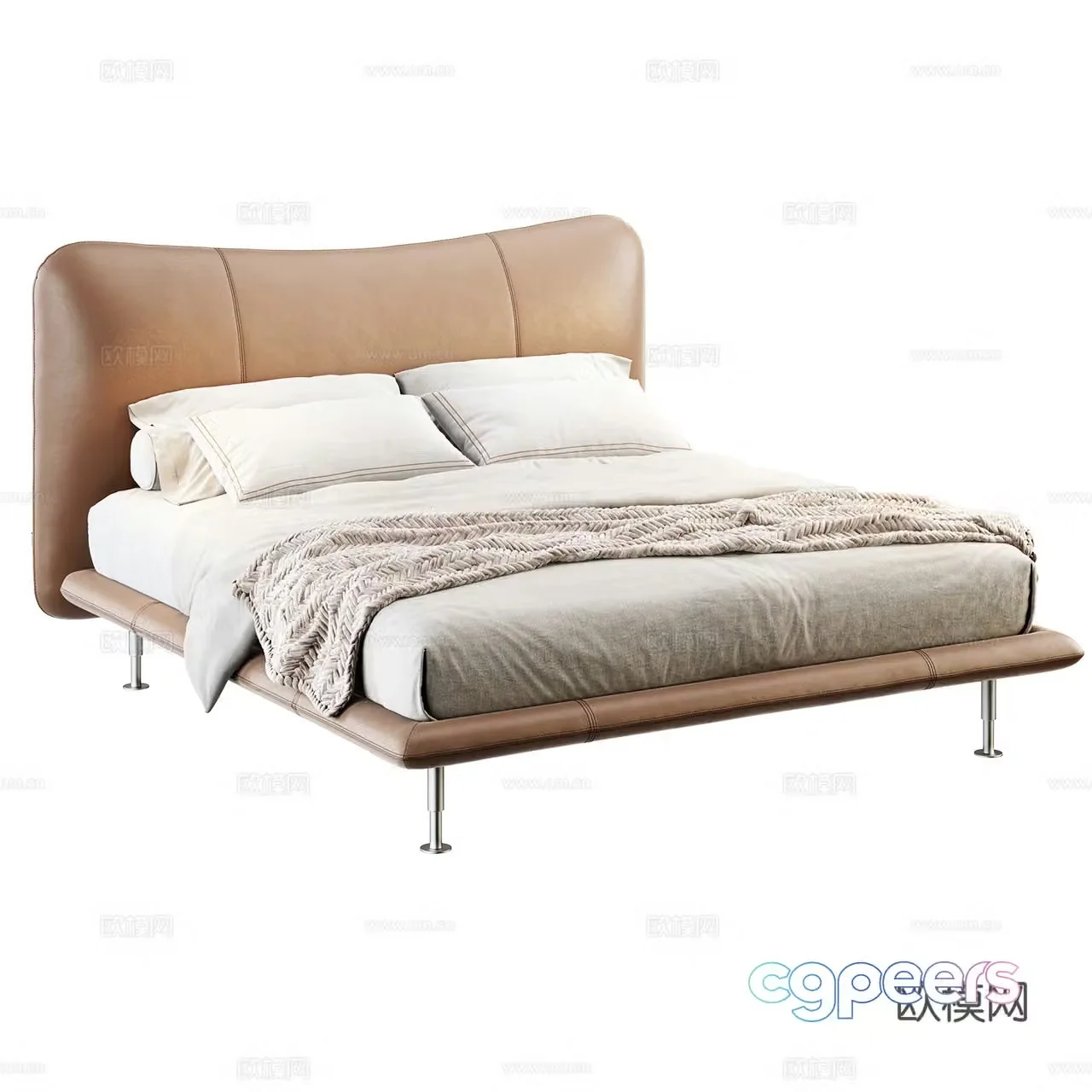 Flou Italian double bed Minimalist double bed Leather double bed Fabric double bed Leather 3D model
