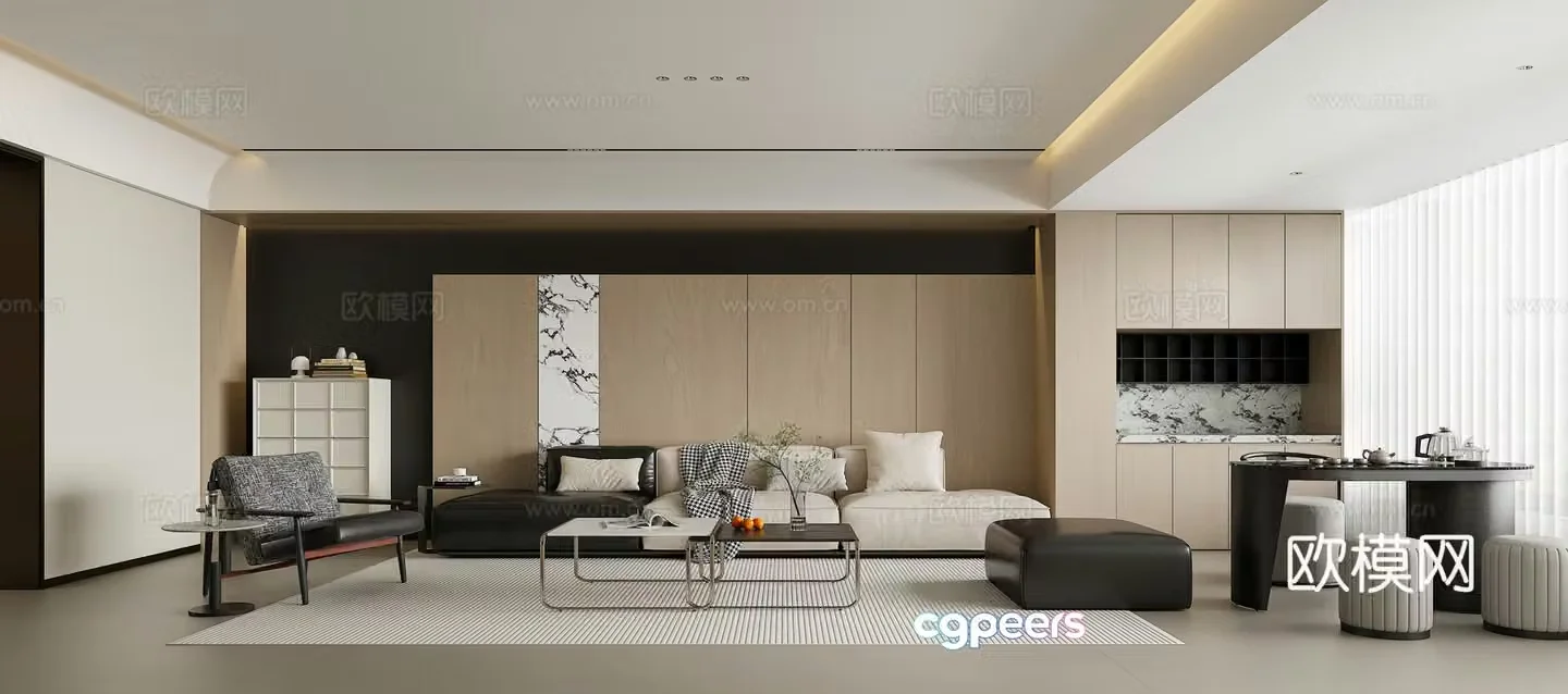 Modern minimalist living restaurant 3d model