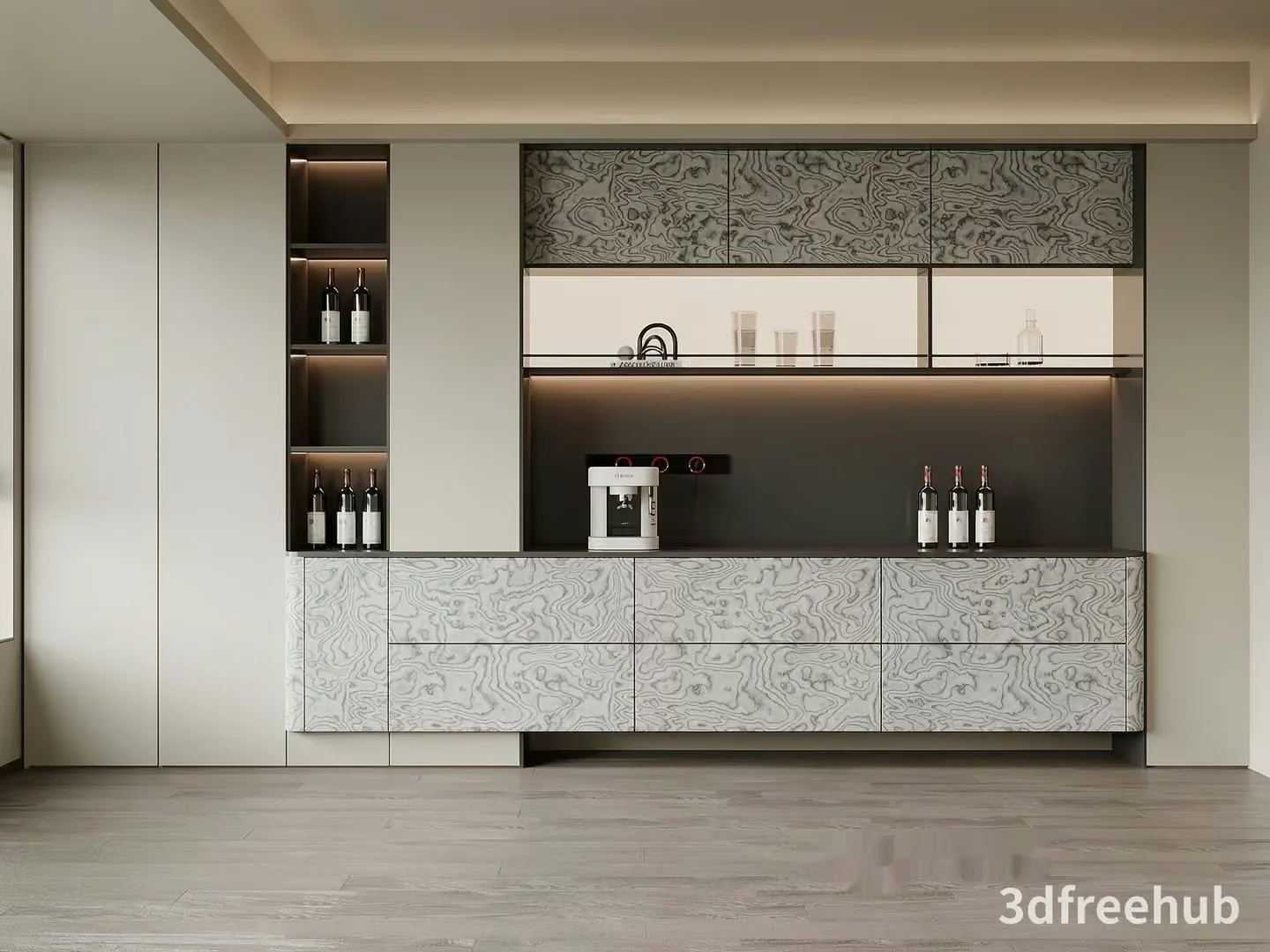 A Modern Kitchen With A Light Wood Floor 3D Model – 4098 – VRAY Render