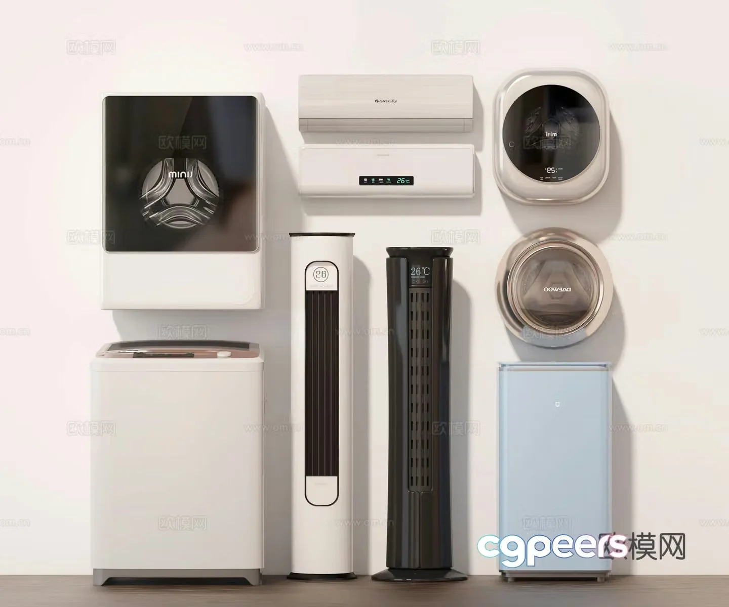 Washing machine mini washing machine refrigerator freezer air conditioner 3d model