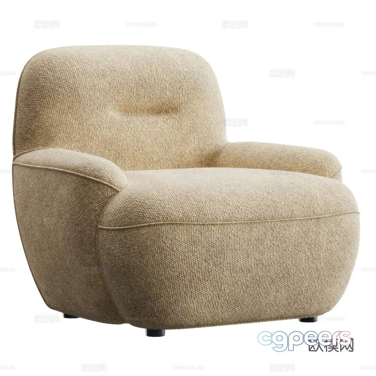 Modern cream style fabric lounge chair 3d model