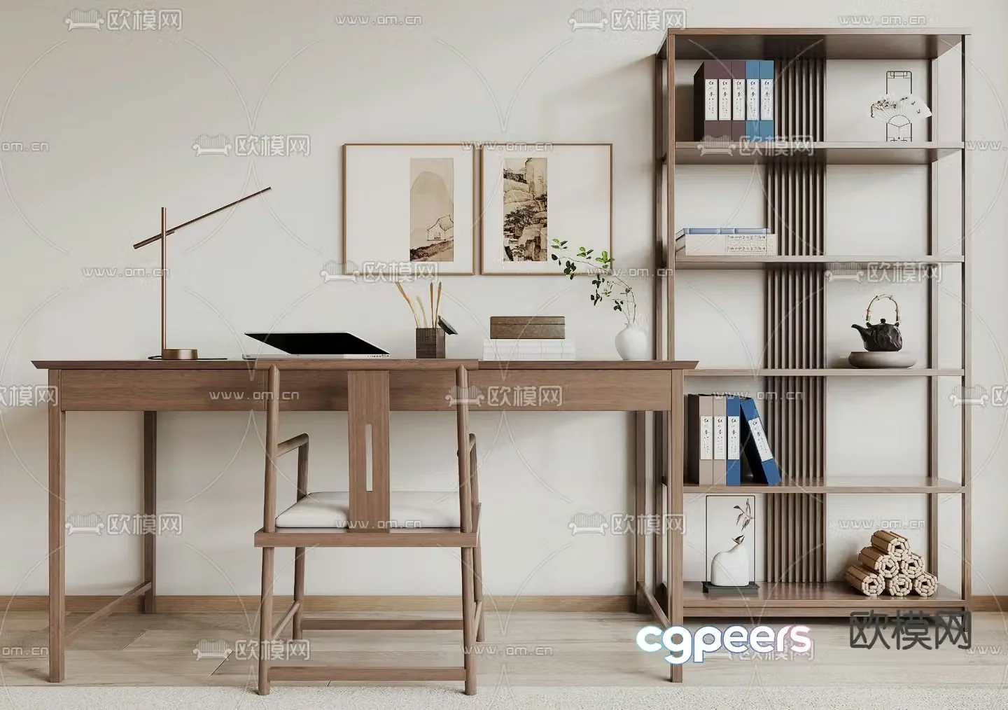 New Chinese style desk and chair 3d model