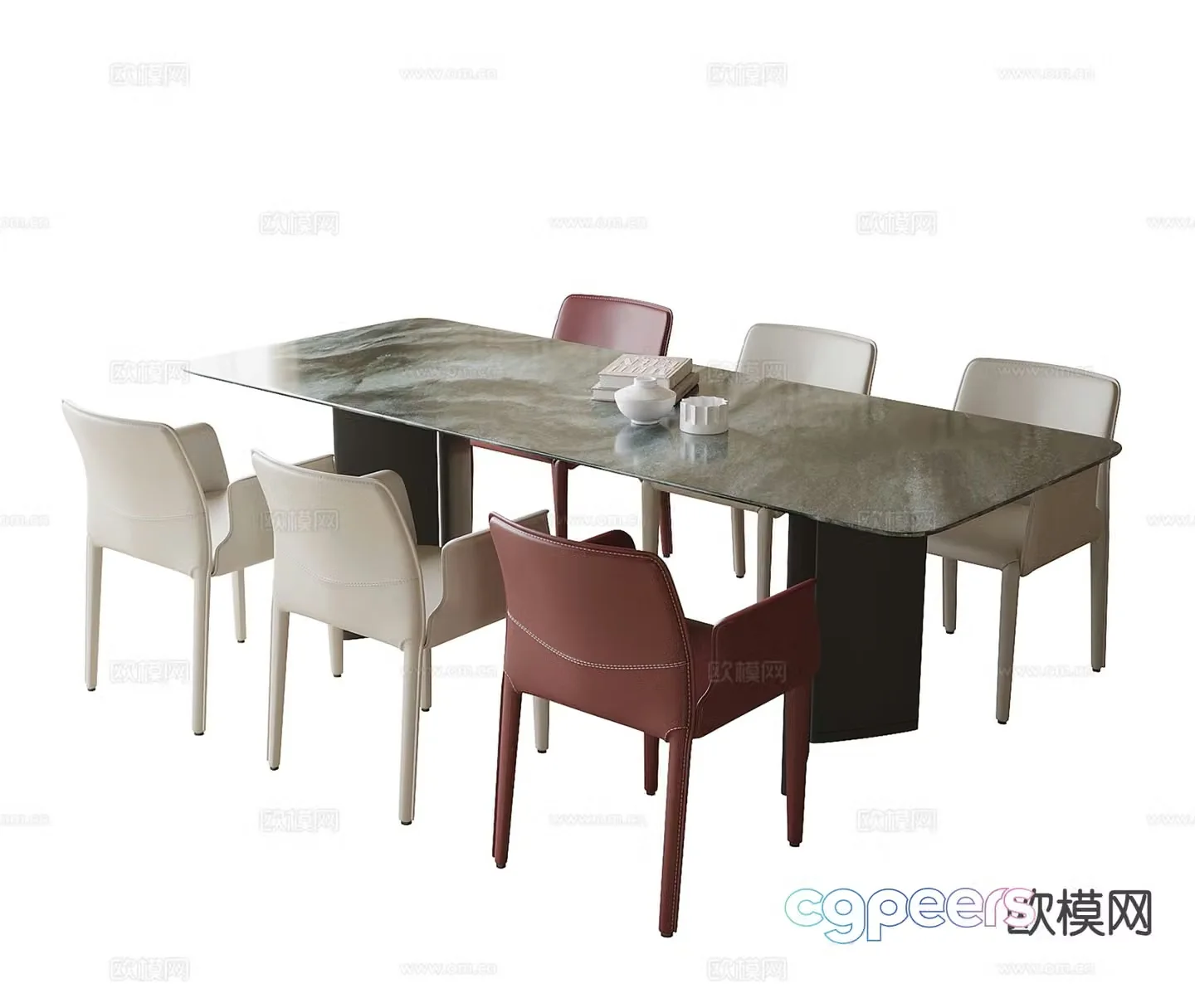 Italian dining table and chairs 3d model