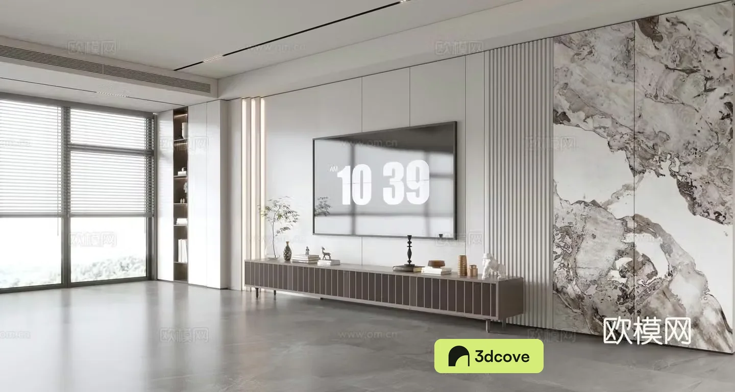 Modern Italian living room light luxury TV background wall full wall TV cabinet marble background wall