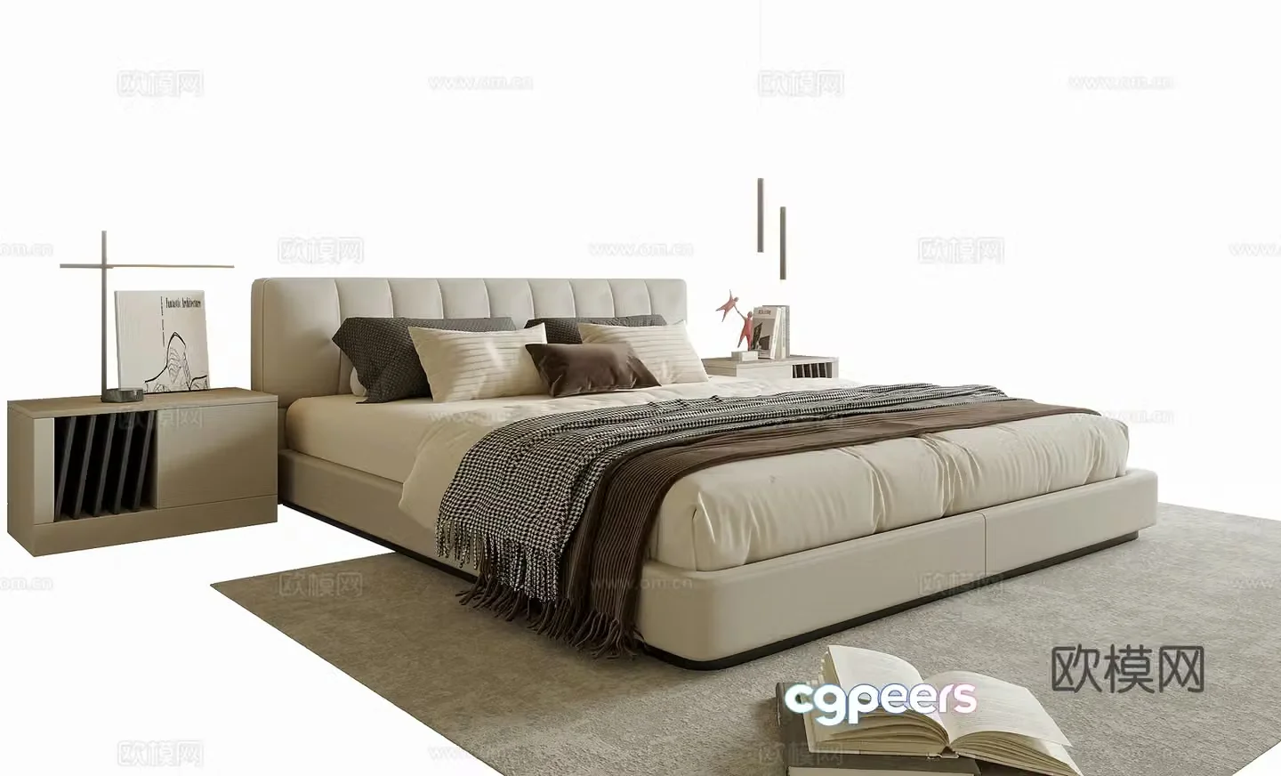 Modern double bed bedside table bedside chandeliers 3d model