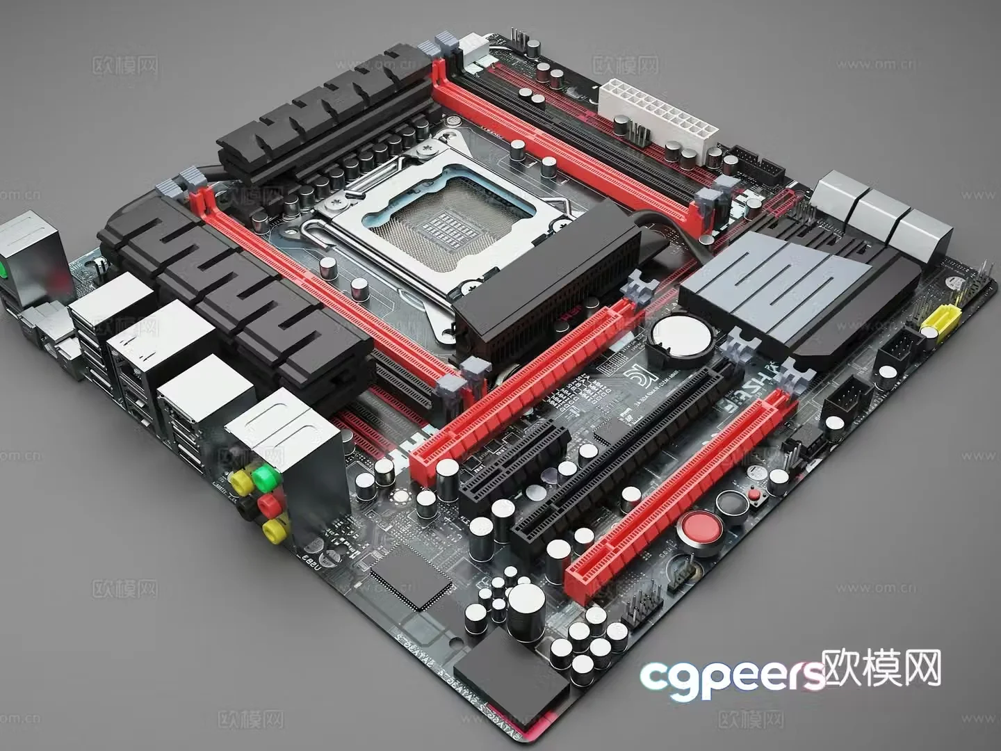 Computer motherboard chip slot memory slot 3d model